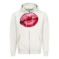 Oatmeal Heather lips mark Zipper Hoodie - NancyCooperArtShop
