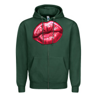 Sports Green lips mark Zipper Hoodie - NancyCooperArtShop