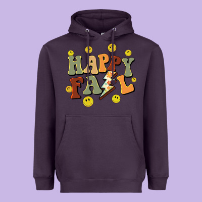 Happy Fall Smiley Face Heavyweight Hoodie Designed By Barkaloodesign
