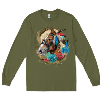 Army Green haflinger horse floral Long Sleeve Tee - LillyAllenDesigns
