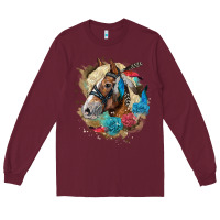 Burgundy haflinger horse floral Long Sleeve Tee - LillyAllenDesigns