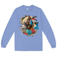 Colony Blue haflinger horse floral Long Sleeve Tee - LillyAllenDesigns