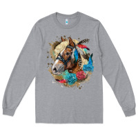 Heather Grey haflinger horse floral Long Sleeve Tee - LillyAllenDesigns