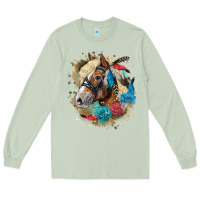 Matcha haflinger horse floral Long Sleeve Tee - LillyAllenDesigns