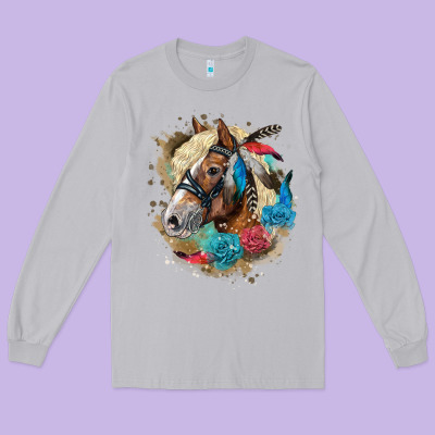 Haflinger Horse Floral Long Sleeve Tee Designed By Lillyallendesigns