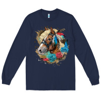 Navy haflinger horse floral Long Sleeve Tee - LillyAllenDesigns