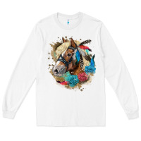 White haflinger horse floral Long Sleeve Tee - LillyAllenDesigns