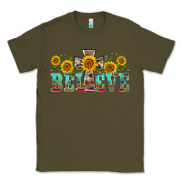 Army Green western believe sunflowers flowers Classic Tee - BarkalooDesign
