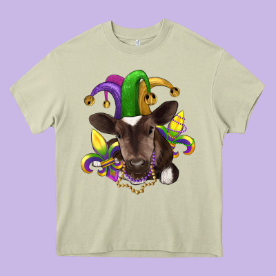 Mardi Gras Baby Cow Heavy Core Tee Designed By Ranaportraitstore
