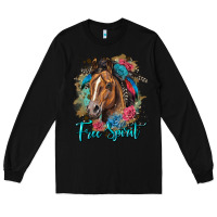 Black free spirit quarter horse floral Long Sleeve Tee - LillyAllenDesigns