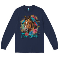 Navy free spirit quarter horse floral Long Sleeve Tee - LillyAllenDesigns