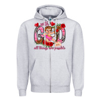 Heather Grey with god all things are possible Zipper Hoodie - NancyCooperArtShop