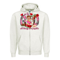 Oatmeal Heather with god all things are possible Zipper Hoodie - NancyCooperArtShop
