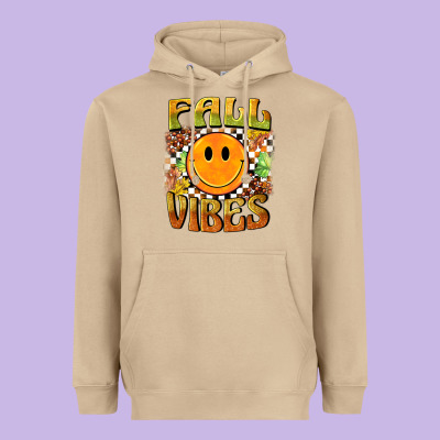 Fall Vibes Smiley Face Heavyweight Hoodie Designed By Barkaloodesign