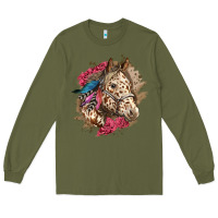 Army Green Floral Appaloosa Horse With Feathers Long Sleeve Tee - LillyAllenDesigns