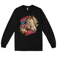 Black Floral Appaloosa Horse With Feathers Long Sleeve Tee - LillyAllenDesigns