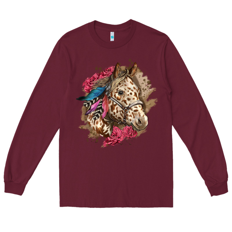 Floral Appaloosa Horse With Feathers Long Sleeve Tee by LillyAllenDesigns | Teevron