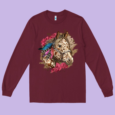 Floral Appaloosa Horse With Feathers Long Sleeve Tee Designed By Lillyallendesigns