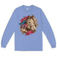 Colony Blue Floral Appaloosa Horse With Feathers Long Sleeve Tee - LillyAllenDesigns