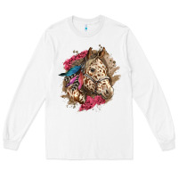 White Floral Appaloosa Horse With Feathers Long Sleeve Tee - LillyAllenDesigns