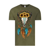 Vintage Olive dreamer catcher bull skull Vintage Tee - JahusDesignShop