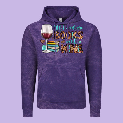 All I Need Are Books And Wine Vintage Hoodie Designed By Jahusdesignshop