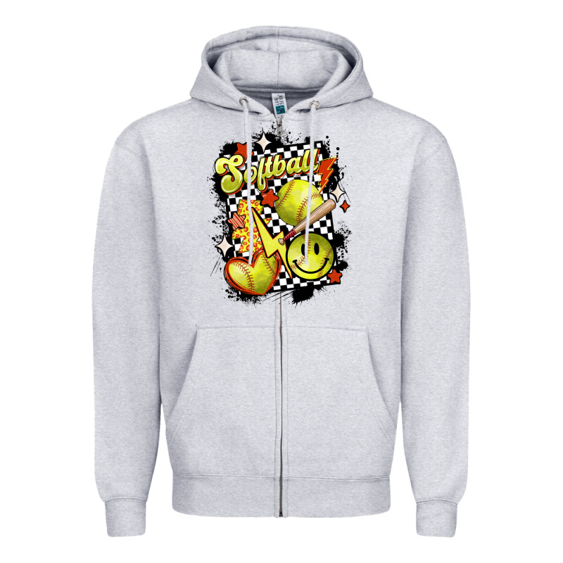 Vintage Softball Zipper Hoodie by MaliasSmallBusiness | Teevron