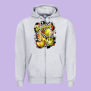 Vintage Softball Zipper Hoodie Designed By Maliassmallbusiness