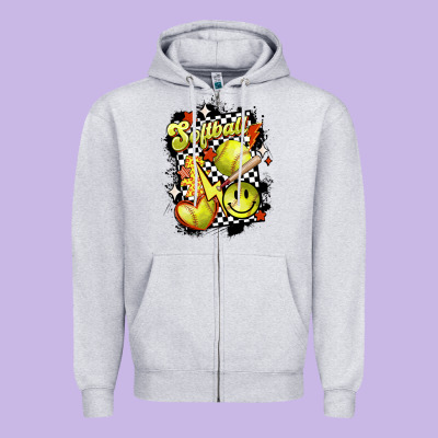 Vintage Softball Zipper Hoodie Designed By Maliassmallbusiness
