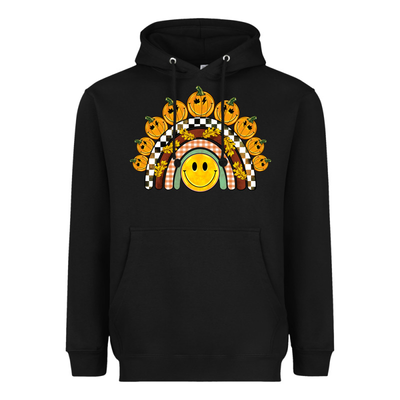 Fall Smiley Face Groovy Rainbow Heavyweight Hoodie by BarkalooDesign | Teevron