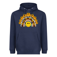 Navy fall smiley face groovy rainbow Heavyweight Hoodie - BarkalooDesign