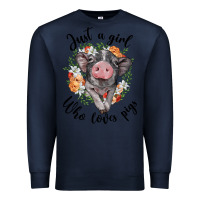Navy just a girl who loves pigs floral wreath Premium Sweatshirt - BarkalooDesign