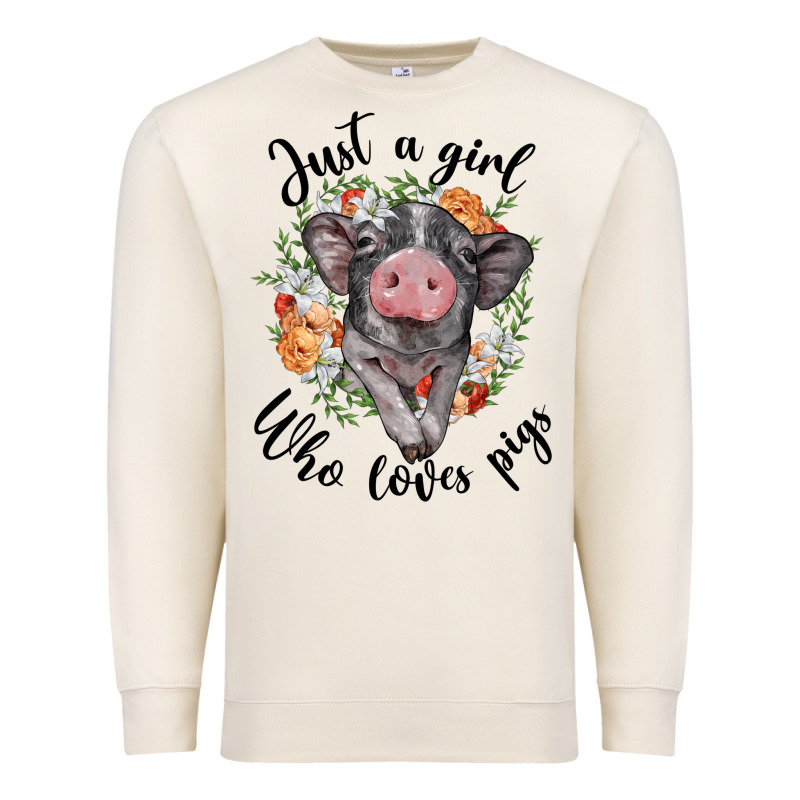 Just A Girl Who Loves Pigs Floral Wreath Premium Sweatshirt by BarkalooDesign | Teevron