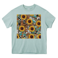 Arona western sunflowers turquoise cowhide seamless background Heavy Core Tee - RanaPortraitStore