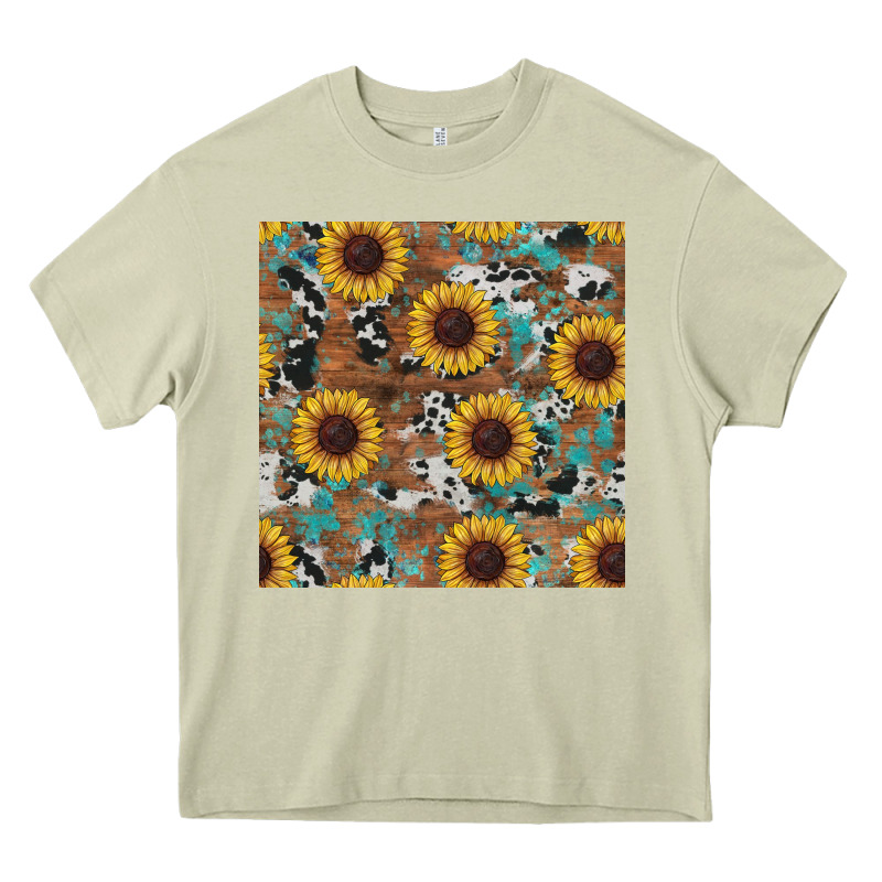 Western Sunflowers Turquoise Cowhide Seamless Background Heavy Core Tee by RanaPortraitStore | Teevron