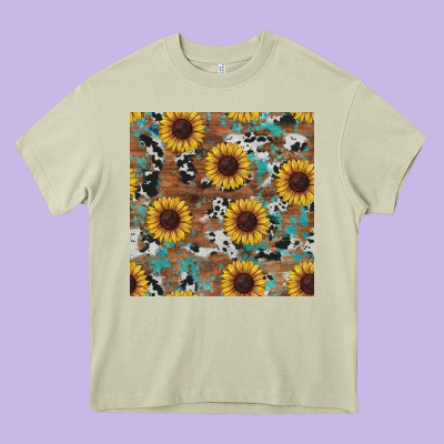 Western Sunflowers Turquoise Cowhide Seamless Background Heavy Core Tee Designed By Ranaportraitstore