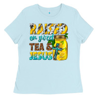 Baby Blue raised on sweet tea and jesus Ladies Tee - texasbilliewilder