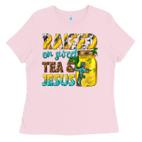 Bubblegum Pink raised on sweet tea and jesus Ladies Tee - texasbilliewilder