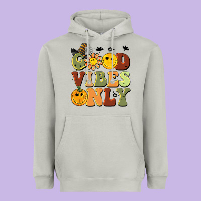 Halloween Good Vibes Only Heavyweight Hoodie Designed By Barkaloodesign