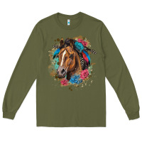 Army Green quarter horse floral Long Sleeve Tee - LillyAllenDesigns