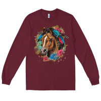 Burgundy quarter horse floral Long Sleeve Tee - LillyAllenDesigns