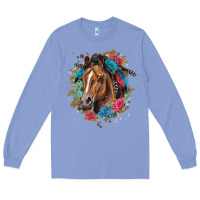 Colony Blue quarter horse floral Long Sleeve Tee - LillyAllenDesigns