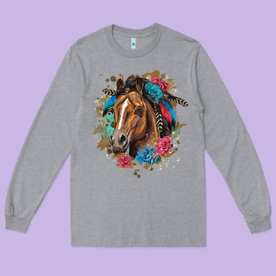 Quarter Horse Floral Long Sleeve Tee Designed By Lillyallendesigns