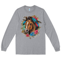 Heather Grey quarter horse floral Long Sleeve Tee - LillyAllenDesigns