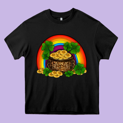 St Patricks Shamrock Gold Leopard Rainbow Heavy Core Tee Designed By Ranaportraitstore