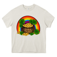 Cream st patricks shamrock gold leopard rainbow Heavy Core Tee - RanaPortraitStore
