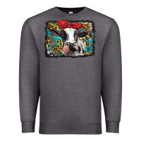Charcoal Heather holstein cow with glitter and leopard background Premium Sweatshirt - BarkalooDesign