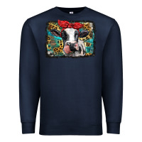 Navy holstein cow with glitter and leopard background Premium Sweatshirt - BarkalooDesign