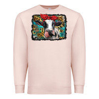 Pale Pink holstein cow with glitter and leopard background Premium Sweatshirt - BarkalooDesign