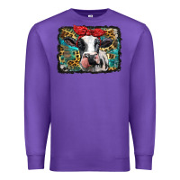 Purple holstein cow with glitter and leopard background Premium Sweatshirt - BarkalooDesign